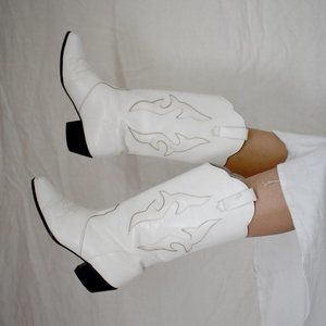 Vintage Sheplers White Leather Cowboy Boots